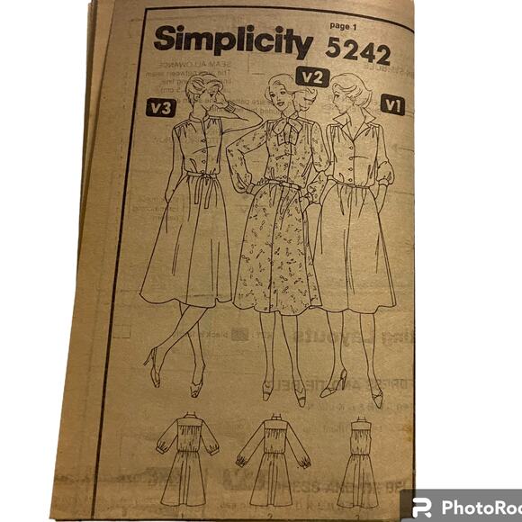 Simplicity 5242 Pattern Dress Miss 14 Uncut Knee Length Collar Button Front - Picture 2 of 5